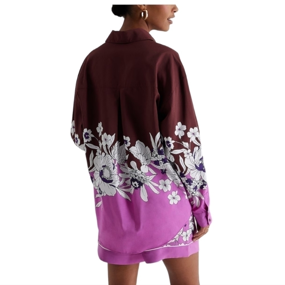 EXPRESS WOMEN'S FLORAL BOYFRIEND PORTOFINO SHIRT, Sz L - Picture 3 of 9
